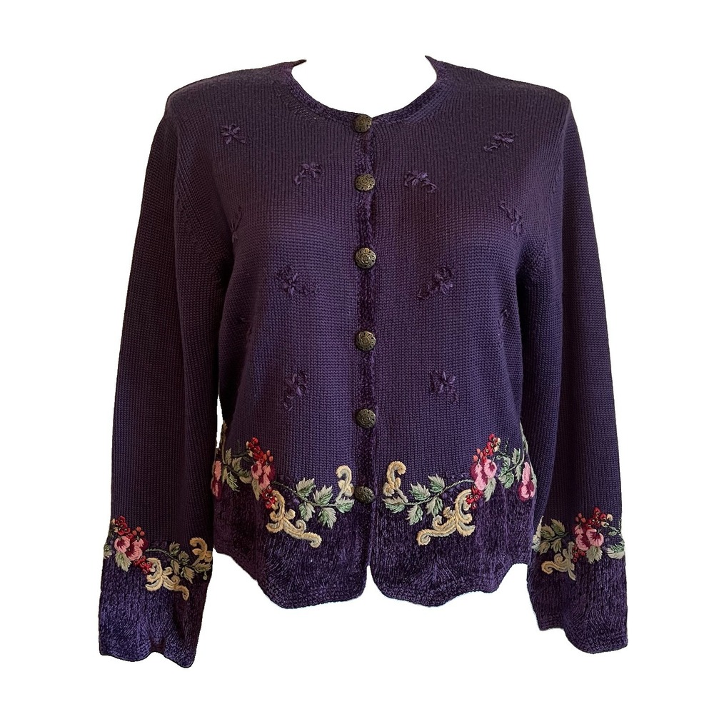 VTG Susan Bristol Wool Blend Embroidered Cardigan Sweater XL Cottagecore Indie